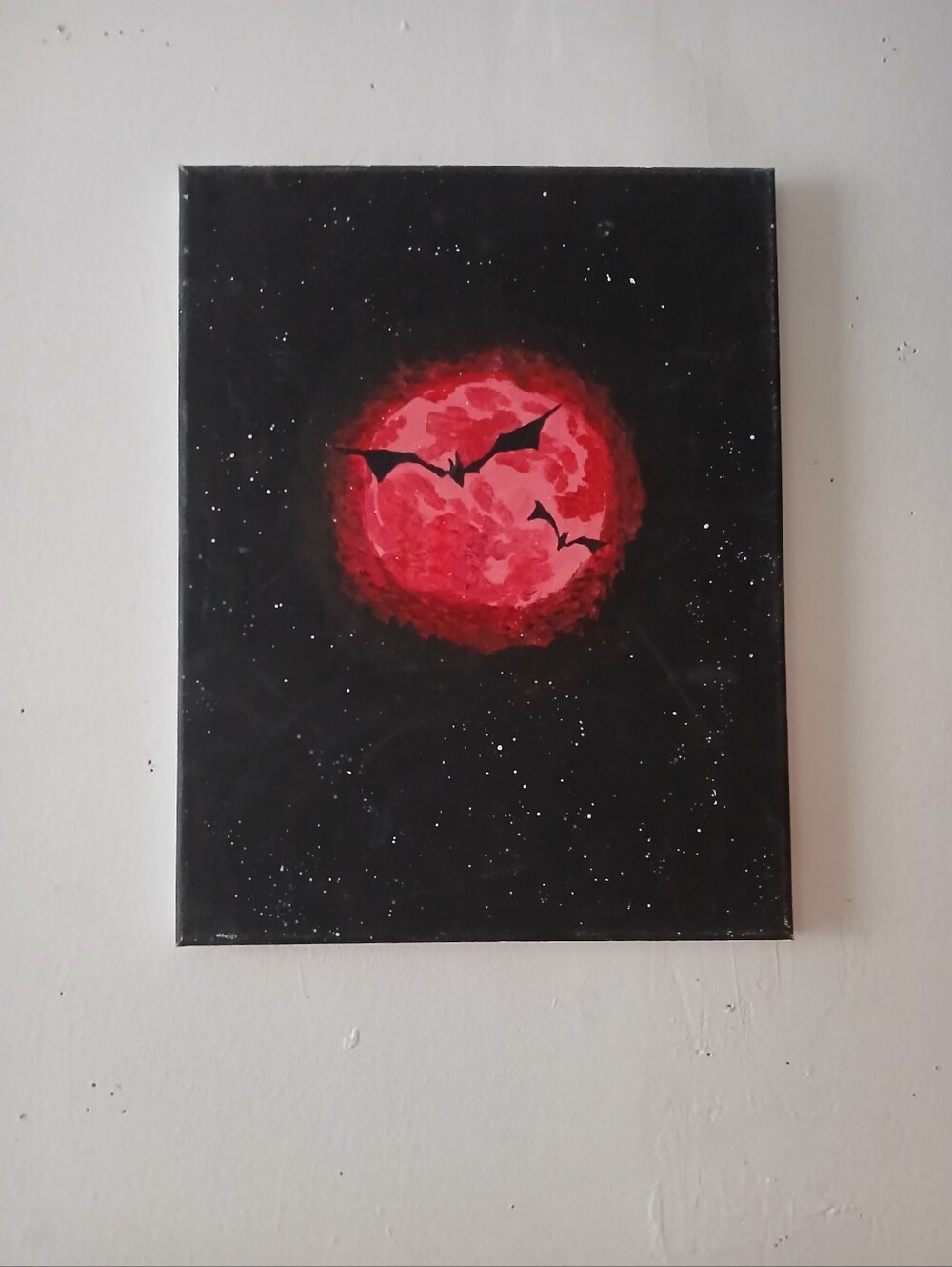 Red Moon Bat Silhouette 11 × 14 Canvas Wall Art